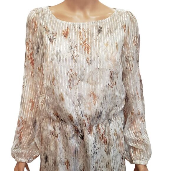 White House Black Market Sheer Stripe Split Long Sleeve Dress - Picture 5 of 16